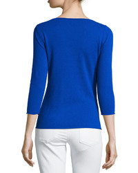Neiman Marcus Cashmere Boat Neck Pullover Sweater Blue