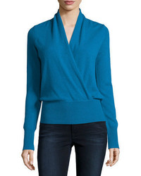 Neiman Marcus Cashmere Collection Cashmere Faux Wrap Sweater Plus Size