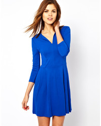 French Connection V Neck Long Sleeve Dress In Electricity Blue