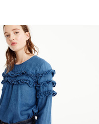 J.Crew Petite Tiered Top In Chambray