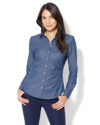 New York & Co. 7th Avenue Madison Stretch Shirt Chambray Medium Blue