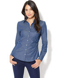 New York & Co. 7th Avenue Madison Stretch Shirt Chambray Medium Blue