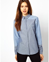 Asos Shirt With Zip Detail In Cut About Chambray