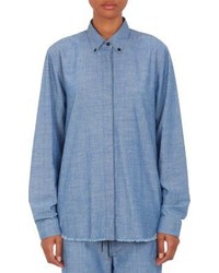 Proenza Schouler Chambray Side Button Oversize Shirt Blue