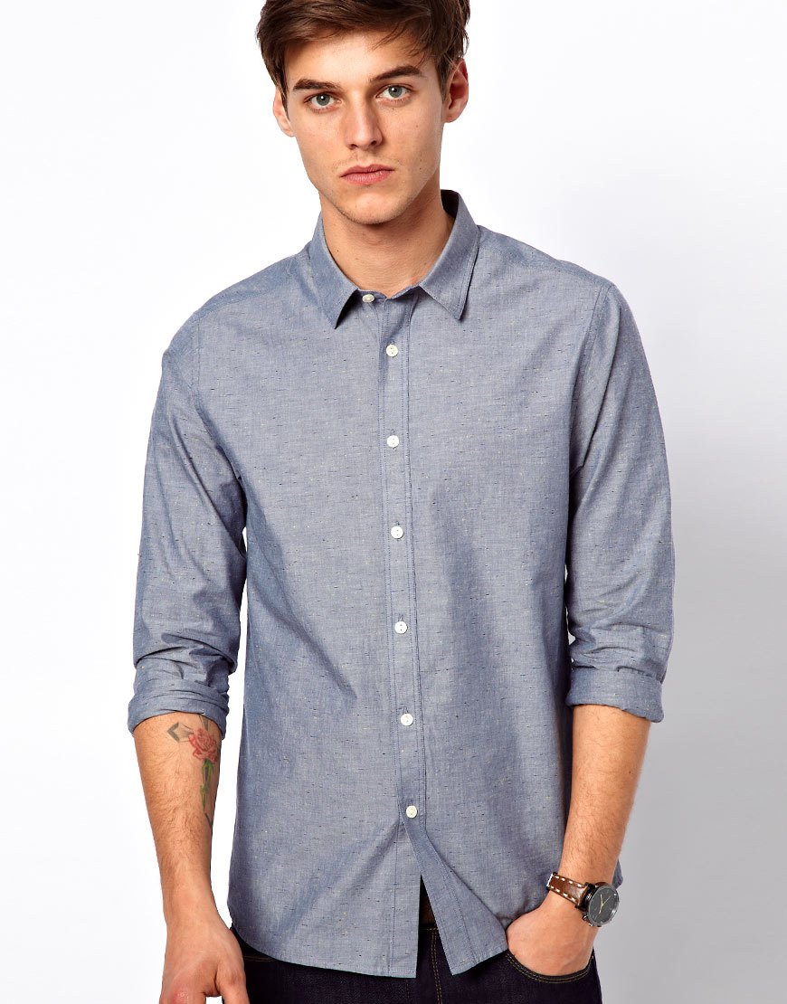 Asos Chambray Shirt With Neps, $22 | Asos | Lookastic