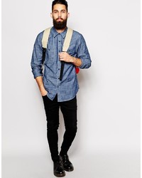Asos Brand Chambray Shirt In Long Sleeve With 2 Pockets