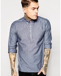 Asos Brand Chambray Shirt In Long Sleeve With 34 Placket