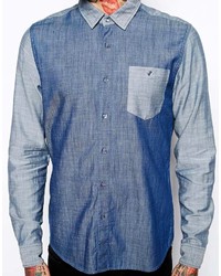 Asos Brand Chambray Shirt In Long Sleeve With Contrast Panels