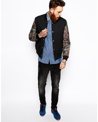 Asos Brand Chambray Shirt In Long Sleeve With Contrast Panels