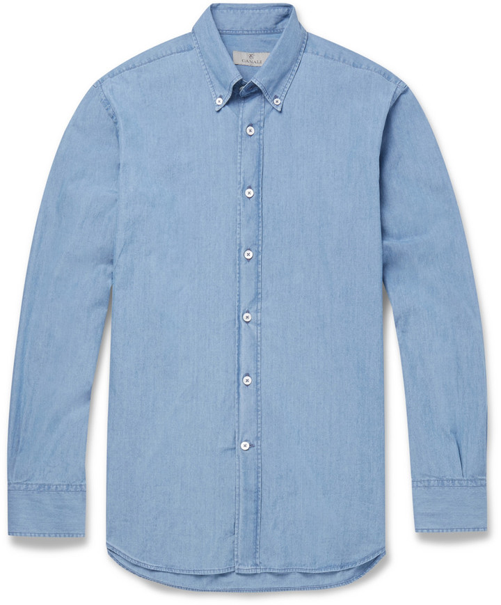 Canali Button Down Collar Cotton Chambray Shirt, $250 | MR PORTER ...