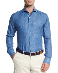 Peter Millar Catalina Linen Chambray Shirt Blue