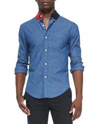 Band Of Outsiders Contrast Collar Button Down Shirt Indigo