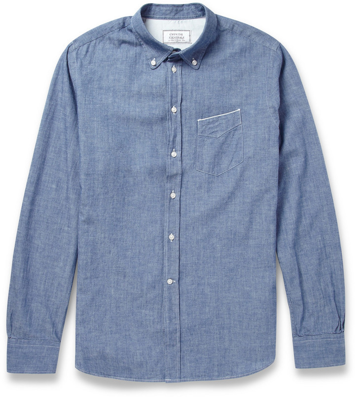 Officine Generale Cotton Chambray Shirt, $219 | MR PORTER | Lookastic