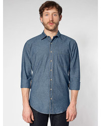 American Apparel Heavy Chambray Long Sleeve Button Up With Pocket