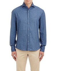 Michael Bastian Michl Bastian Michl Bastian Chambray Effect Flannel Shirt Blue Size Extra Ex