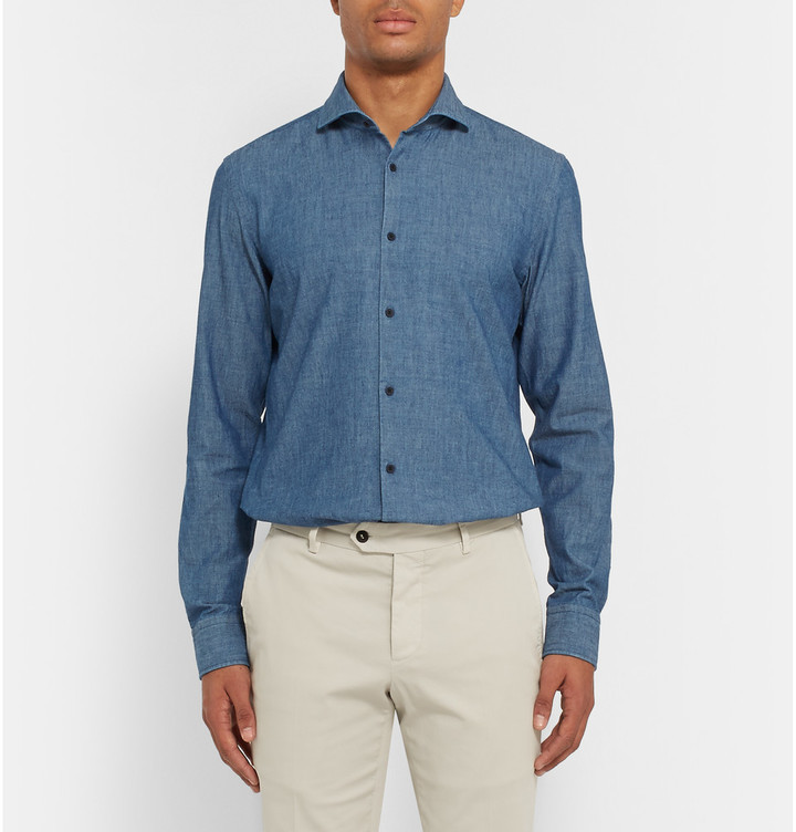 Hugo Boss Slim Fit Cutaway Collar Cotton Chambray Shirt, $245 | MR ...