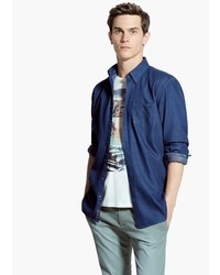 Mango Outlet Slim Fit Printed Chambray Shirt