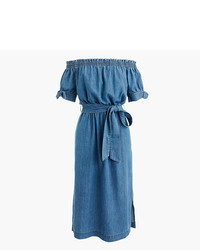 Blue Chambray Off Shoulder Dress