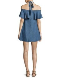 Alice + Olivia Alexia Off The Shoulder Chambray Halter Dress