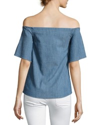 Alice + Olivia Christy Off The Shoulder Chambray Shirt Blue