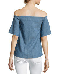 Alice + Olivia Christy Off The Shoulder Chambray Shirt Blue