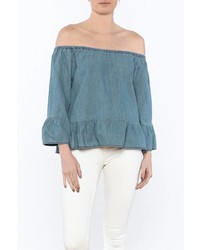 Cupcakes Cashmere Off Shoulder Chambray Blouse