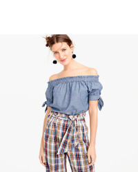 J.Crew Petite Off The Shoulder Top In Chambray