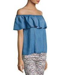 7 For All Mankind Ruffled Chambray Blouse
