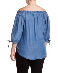 Want Need Off The Shoulder Chambray Patch Blouse