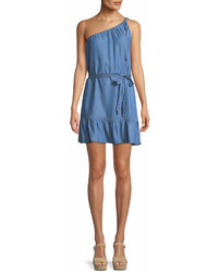 Paige Lauretta One Shoulder Belted Chambray Mini Dress