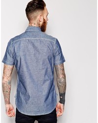 Blue Collar Worker Chambray Shirt Short Sleeve Logo