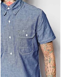 Blue Collar Worker Chambray Shirt Short Sleeve Logo