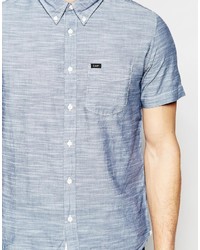 Lee Regular Fit Shirt Button Down Short Sve Chambray In Navy