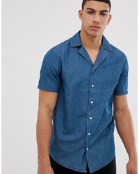 Solid Slim Fit Shirt Revere Collar Chambray