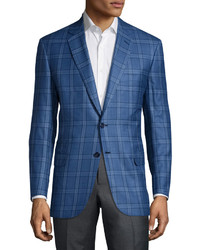 Brioni Checkered Two Button Jacket Sky Blue Night
