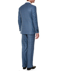 Stefano Ricci Windowpane Two Piece Wool Suit Bluered