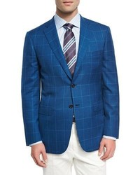 Brioni Windowpane Wool Linen Silk Sport Coat High Blue