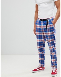 ASOS DESIGN Tapered Trousers In Check With Belt Detail