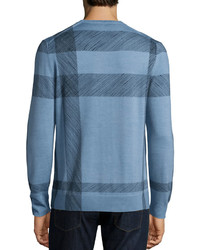 Burberry Abstract Check Merino Wool Sweater Light Blue