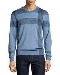 Burberry Abstract Check Merino Wool Sweater Light Blue
