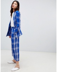 ASOS DESIGN Tailored Blue Picnic Check Cropped Wide Leg Trousers