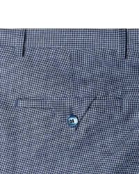 Gant Rugger Navy Slim Fit Checked Linen And Cotton Blend Trousers