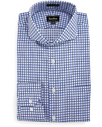 Neiman Marcus Classic Fit Dobby Check Dress Shirt Blue