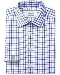 Charles Tyrwhitt Extra Slim Fit Non Iron Twill Grid Check Royal Blue Shirt