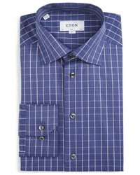 Eton Slim Fit Windowpane Plaid Dress Shirt