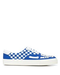 Blue Check Leather Low Top Sneakers