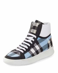 Blue Check Leather Sneakers
