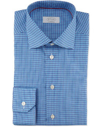 Eton Contemporary Fit Small Check Dress Shirt Blue