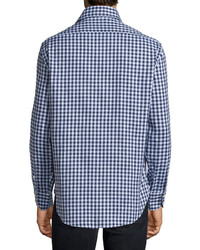 Neiman Marcus Long Sleeve Check Sport Shirt Navy