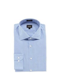 Neiman Marcus Non Iron Classic Fit Small Check Dress Shirt Blue